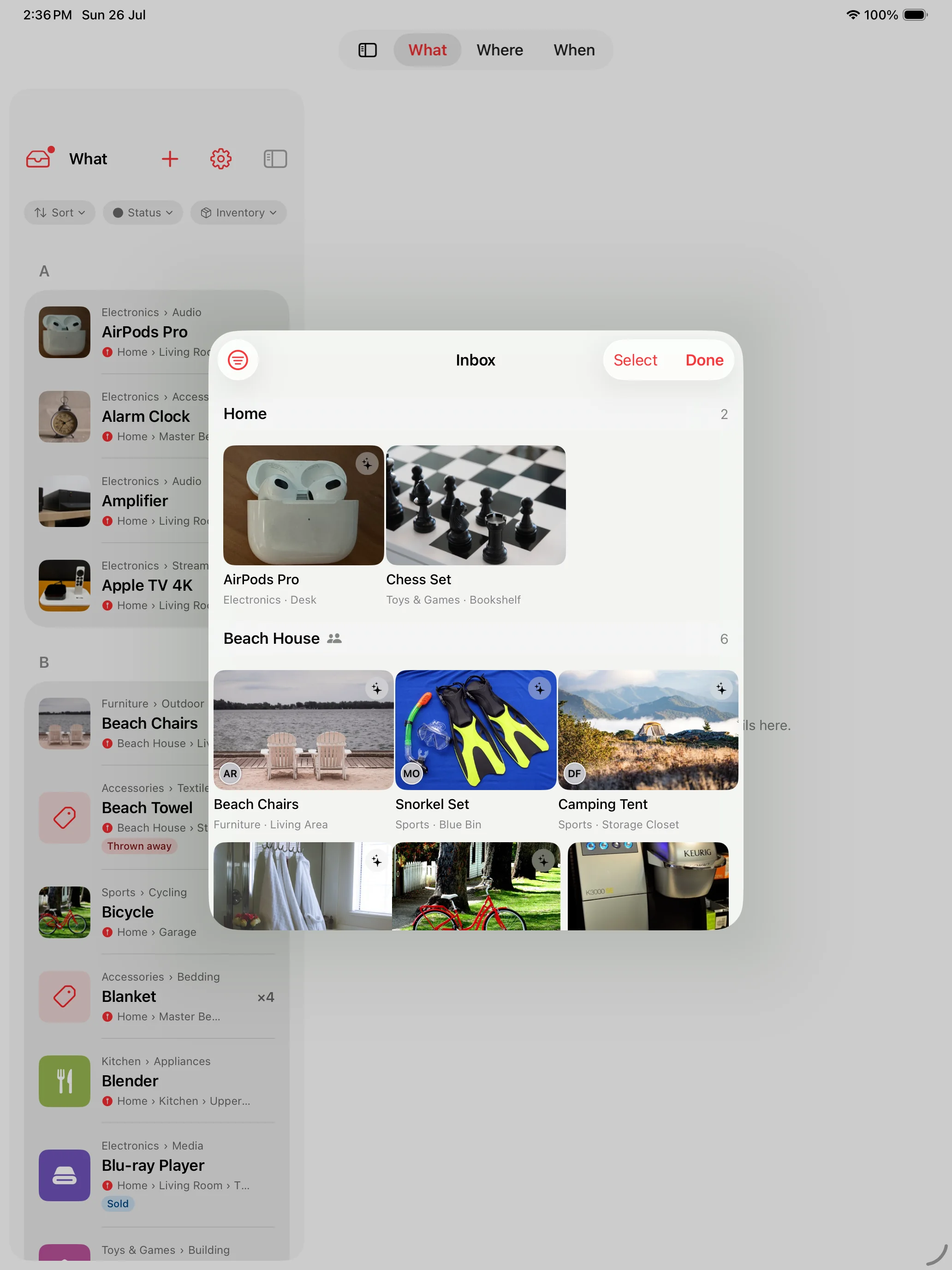 Whateren Inbox on iPad showing drafts captured by several people on a shared property
