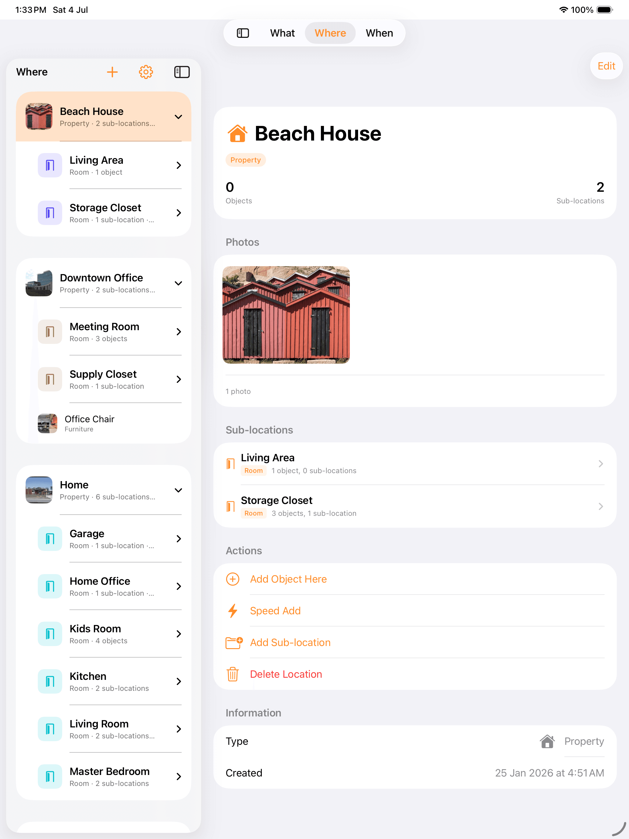 iPadのWhaterenのスプリットビューで開いた同じBeach Houseの場所