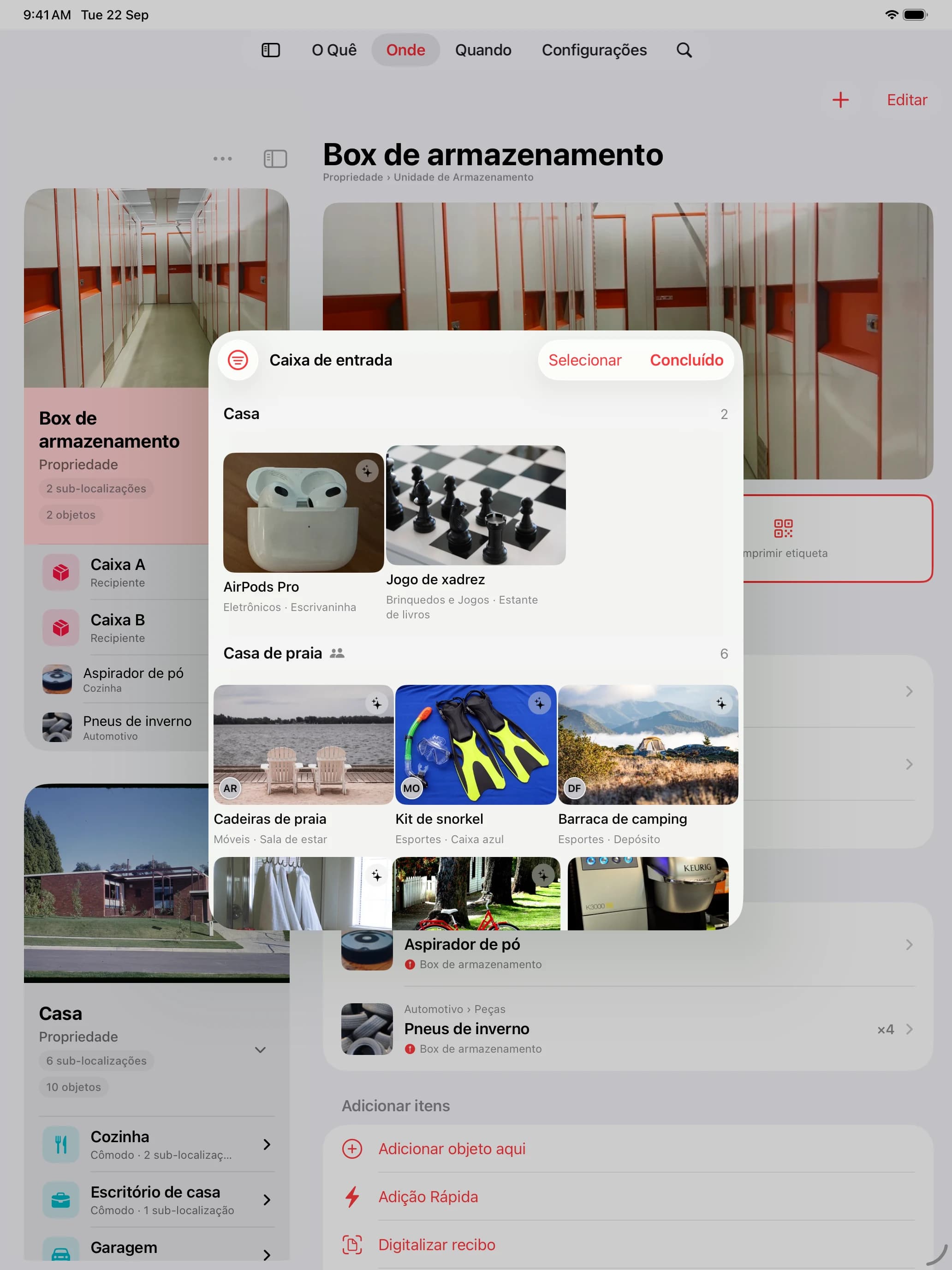 Caixa de entrada do Whateren no iPad com rascunhos capturados por várias pessoas em uma propriedade compartilhada