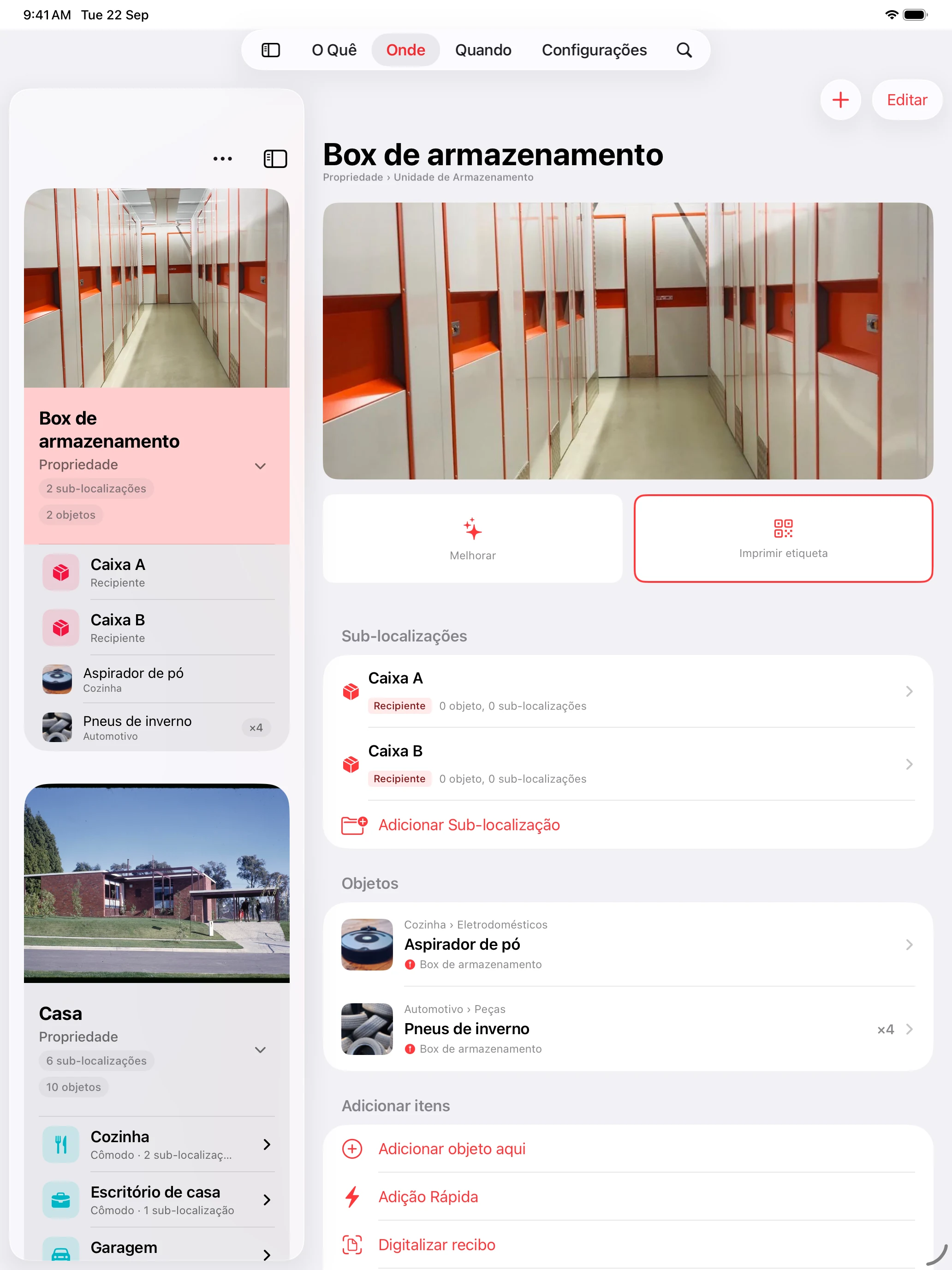 Whateren no iPad em split view, os lugares à esquerda e o conteúdo deles à direita